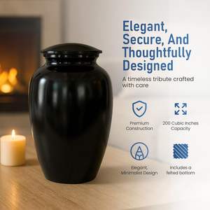 Urna Funeraria Moderna para Cenizas, Urna Grande para Hombre y Mujer, 200 Pulgadas Cúbicas, Incluye Bolsa de Almacenamiento de Terciopelo, Negra - Product Image 2