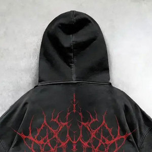 <b>Men</b> Gothic Hooded <b>Sweatshirt</b> <b>Red</b> Flame Print Oversized Knitted Cotton Winter Wear Front Logo Regular Sleeve Premium Quality - Product Image 6