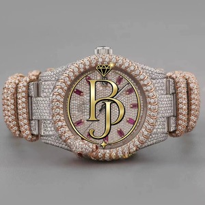 Montre-bracelet de luxe Briva avec diamants, boîtier en acier inoxydable, mouvement à quartz, lunette à pierres précieuses alternées, verre, index des heures roses, couronne bleue, étanchéité 10 bars - Product Image 1