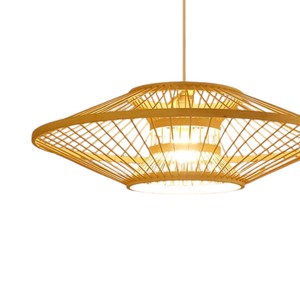 Lustre suspendu artisanal en bambou écologique, abat-jour tissé, style bohème, pour chambre à coucher, hôtel - Product Image 3
