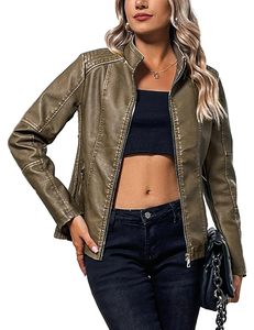 Blouson Bomber Décontracté en Similicuir pour Femme, Col Montant, Style Moto – Fournisseur en Gros - Product Image 1
