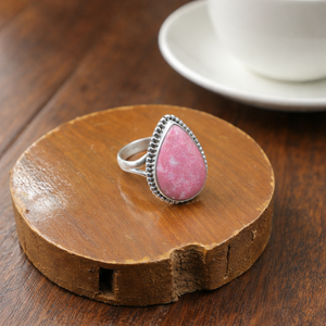 Natural Rhodonite Gemstone 925 Sterling Silver <b>Ring</b> Teardrop Handmade Beaded Frame Rose Gold Yellow Gold Plated Jewelry for Men - Product Image 5