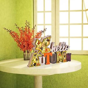 Decorazione da Tavolo 3D 'Hello Autumn', Piatto Decorativo Rustico per il Ringraziamento, Insegna Luminosa in Legno con Foglie d'Acero per Decorazioni - Product Image 2
