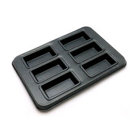 Moule à gâteau carré classique 6 cavités Financier, noir, antiadhésif, revêtement double face en silicone, compatible four, sans BPA