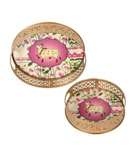 Plateau décoratif rond en métal avec motif animalier pour la table de Diwali, style bohème, motif gravé - Product Image 2