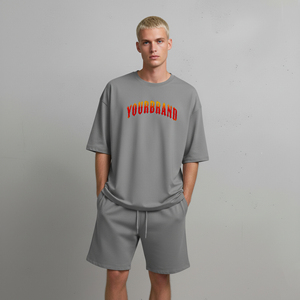 Conjunto de 2 piezas de algodón 100% al por mayor para ropa urbana masculina, logotipo impreso en 3D personalizado, conjunto de pantalones cortos para hombre de color sólido y cómodo. - Product Image 1