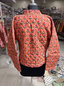 Women's Quilted Floral Jacket V Neck Full Sleeve Cotton Autumn Wear Button Closure <b>Patch</b> Pockets Hand Embroidery gift for her - Product Image 6