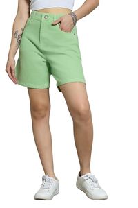 Shorts en jean pour femmes, style vintage décontracté, coupe régulière, vert, éco-responsable, ceinture, taille mi-haute, 100% coton, style été, Abdul Royal World - Product Image 6