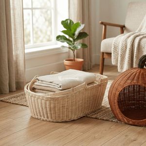 Oval Woven Rattan Cat Bed Cave Solid Minimalist Style Breathable Removable Washable for Cats Living Room All Seasons - Product Image 3