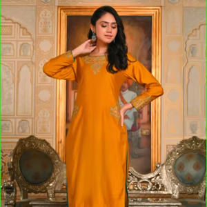 Conjunto de Kurta Maharani Bordado con Dori Color Mostaza - Product Image 1