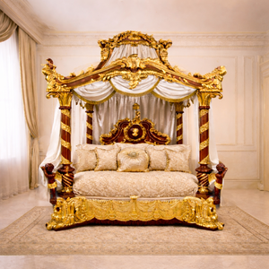 Modern Luxury Four Poster Canopy Bed with Side Table Full Size Teak Wood Durable Customizable Bedroom Furniture Set - Product Image 2