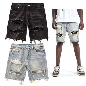 Pantalones Cortos de Mezclilla para Hombre Ibex, 100% Algodón, Estilo Desgastado, Cintura Alta, Transpirables, Moda Verano, OEM - Product Image 1