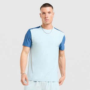 Camiseta 100% algodón para hombre, corte holgado, estampada, personalizada, azul claro y azul real, manga corta, de secado rápido, para gimnasio y deporte. - Product Image 3