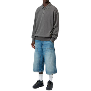 Polo en tricot gris à manches longues pour homme avec col zippé, style décontracté, logo sur la manche gauche 2027 - Product Image 4