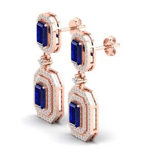 REYES - Pendientes de Oro Sólido de 14K con Diseño Clásico, Diamantes en Forma de Gota, Corte Esmeralda, 4.24 Quilates, Zafiro Azul, Joyería para Fiestas - Product Image 3