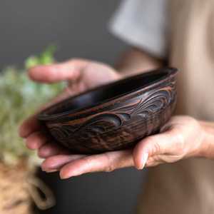 Natural Clay Serving Bowl, Earthy Farmhouse Tableware, Handmade <b>Pottery</b> Rustic Stoneware Bowl, Cozy <b>Cottage</b> core Kitchen Decor - Product Image 2