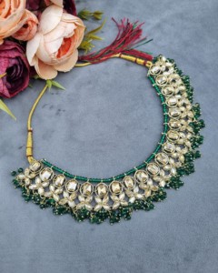 Handcrafted Crystal Beaded Choker Necklace <b>Set</b> With Chandbali Earrings And Mangtika Ethnic Wear Designer <b>Jewellery</b> <b>Set</b> Wholesale - Product Image 2
