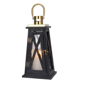 Classical Shape Hanging Metal Candle Lantern With Matt Black Finish Candle Lantern for Home Decor with Gold Color Handle - Product Image 1