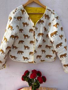 Chaqueta de Invierno para Mujer, Estampado Digital Indio, Reversible, de Terciopelo y Algodón, Rellena de Plumón, Ecológica, Transpirable, con Rayas de Animales, Formal - Product Image 1