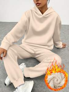 Ensemble de survêtement décontracté en molleton imprimé, coupe-vent, épais, avec sweat à capuche et pantalon de jogging deux pièces - Product Image 2