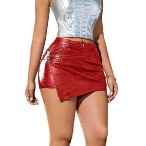 Women's Luxury Leather Pencil Skirt Premium Quality Breathable Lace Drawstring Natural Waist Spring - Product Image 3