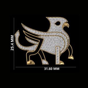 Pendentif broche griffon en or jaune 18 carats avec diamant rond de 1,09 ct, bijou fantaisie créature mythique pour hommes et femmes, robuste - Product Image 3