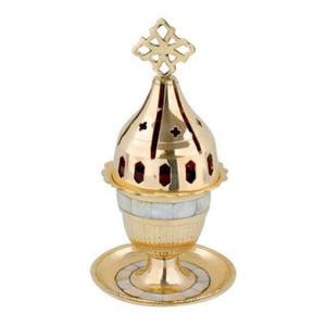 Encensoir en laiton orthodoxe oriental avec base en forme de croix, articles religieux pour la décoration de la maison, fournitures pour églises de Jérusalem. - Product Image 4