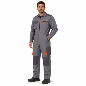 Grey Charcoal Orange Industrial Work Coverall Heavy Duty Mechanic Overall with Cargo Pockets Reinforced <b>Knees</b> Front Zipper - Product Image 6
