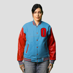 Haute qualité broderie personnalisée Streetwear bleu laine et cuir rouge à manches longues Patch Chenille Letterman Varsity Jacket - Product Image 1