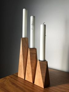 ชุดเชิงเทียนไม้รูปทรงเรขาคณิตที่ทันสมัยเชิงเทียนตกแต่งบ้านทำด้วยมือ - Product Image 5