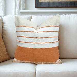 Housse de coussin pliable faite à la main en tissu tissé orange et blanc avec fermeture éclair, texture tissée, pour canapé-lit - Product Image 2