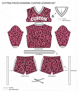 Conjunto de 2 Piezas para Mujer, Estampado de Leopardo Rosa, Cuello en V, Suéter y Pantalones Cortos, Corte Holgado, Deportivo, Tejido de Poliéster, Por Encima de la Rodilla, Primavera Verano - Product Image 6