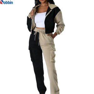 Conjunto Casual Personalizado para Mujer con Chaqueta Corta con Capucha en Bloques de Color a la Moda y Pantalones Cargo, Conjunto Deportivo para Correr - Product Image 4