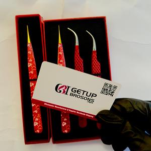 Best GETUP BROSONS IMPEX Anti-Static Precision 10mm Length <b>Red</b>/<b>Paper</b> Coated Stainless Steel Curve/Straight Eyelash Tweezer Fiber - Product Image 1