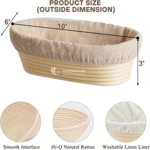 Oval Rattan Banneton Bread Proofing Basket <b>Set</b>, <b>Hand</b>-Woven Wicker Sourdough Dough Rising Bowl with Washable Linen Liner - Product Image 2
