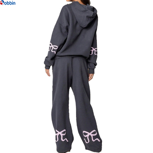 Conjunto Deportivo de Invierno Personalizado con Logotipo para Mujer, Sudadera con Estampado de Lazo y Pantalones Deportivos, Ropa Casual de Calle, Ropa Deportiva Informal - Product Image 3