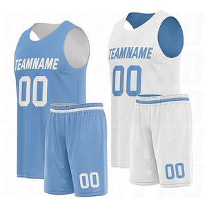 Ensembles d'uniformes de basket-ball personnalisés pour hommes, maillot et short de sport en polyester respirant, bleu clair et blanc - Product Image 1