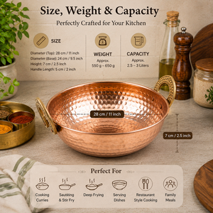 Premium Hand Hammered Pure Copper Serving Bowl Brass Handles Traditional Indian Kadhai Curry Bowl Kitchen Cookware Restaurant - Product Image 4