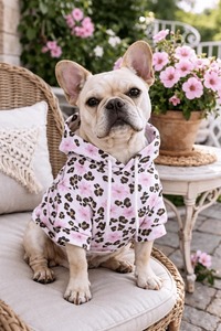 Cute Solid Cotton Classic <b>Dog</b> Hoodie Lightweight Winter Pet <b>Clothes</b> for Small <b>Dogs</b> with Pink Flower Hat - Product Image 5