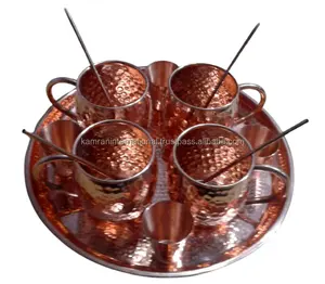 Ensemble de 4 tasses en cuivre 100% pour mulet de moscou, avec paille de cuivre, tasse à vin et plateau de service