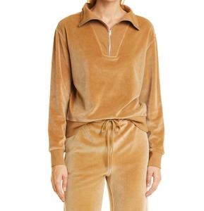 Ensembles personnalisés de sweats à capuche en strass Ensemble de 2 pièces en velours de coton Jogger Survêtements de survêtement en velours pour femme 2026 - Product Image 1