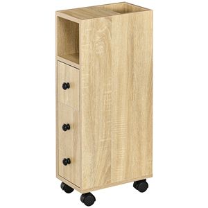 Compatto in rovere colore Freestanding mobile bagno 2 armadi aperti 1 porta 1 cassetto con 4 ruote mobili da bagno - Product Image 1