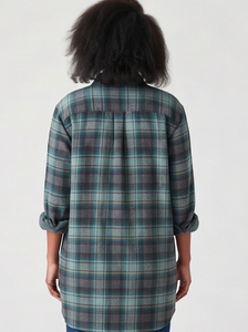 Chemise de nuit longue en flanelle à carreaux pour femme, décontractée, à manches longues, col rabattu, coupe ample, pour l'hiver, style streetwear, chemise de pyjama - Product Image 4
