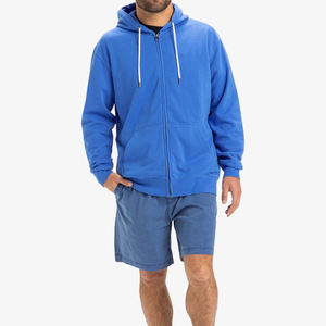 Men's Blue Full <b>Zip</b> <b>Hooded</b> Fleece Sweatshirt Regular Fit Solid Color Autumn Wear - Product Image 2