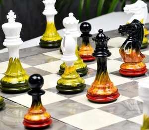 Pions d'échecs Staunton Tournament 4,0 pouces, finition Flame Frost, avec reines supplémentaires au meilleur prix - Product Image 4