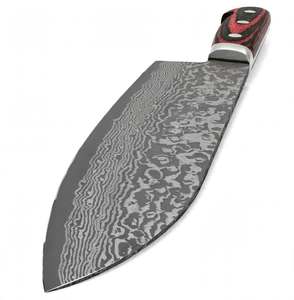 Couteau de cuisine japonais artisanal en acier Damas, manche en bois Pakka rouge, outil de découpe. - Product Image 3