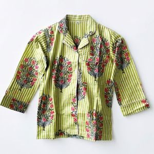 New Arrival Women's 100% Cotton Indian Screen Printed <b>Pyjama</b> Night Set Quick Dry V-neck Long Sleeves Casual - Product Image 1