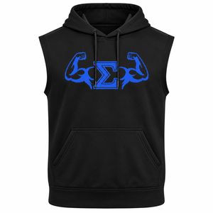 Sweat-shirt à capuche sans manches noir pour homme avec motif graphique Sigma Muscle bleu roi, cordon de serrage à la capuche, poche kangourou avant, idéal pour la gym - Product Image 3