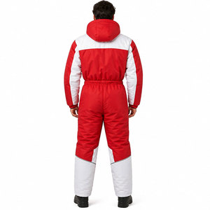 Combinaison de neige unisexe rouge et blanc avec blocs de couleur, à capuche, longue, imperméable, pour l'hiver, avec poches latérales, style sportif - Product Image 5