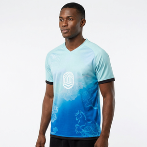 เสื้อฟุตบอลผู้ชาย FITRYDER สีน้ำเงินไล่เฉด คอวี แขนสั้น พิมพ์ลายแบบ Sublimated ระบายเหงื่อได้ดี ทรงปกติ สำหรับผู้ใหญ่ ใส่ได้ในฤดูร้อน - Product Image 6